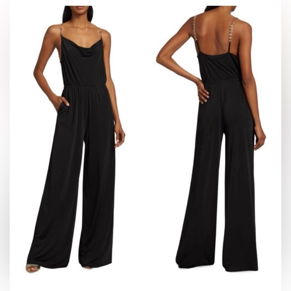 NWT Jason Wu Palazzo black Jumpsuit with Chain Link Straps Womens size XL